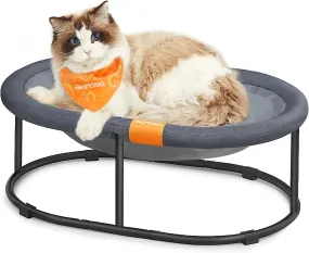 Kattenhangmat Voor Huisdieren Tot 12 Kg – Verhoogd Kattenbed Met Afneembaar Net – Klein Hondenbed, Machinewasbaar, Ovaal, Grijs 