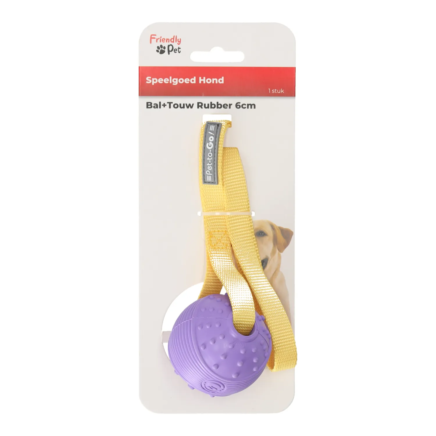 Speelgoed hond bal rubber+touw 6cm